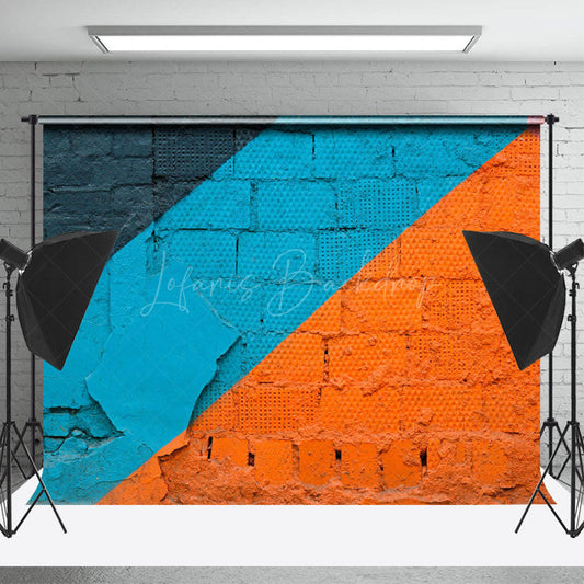 Lofaris Retro Blue Orange Brick Graffiti Wall Photo Backdrop