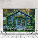 Lofaris Retro Blue Wood House Greenery Spring Photo Backdrop