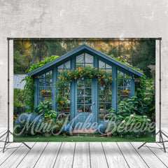 Lofaris Retro Blue Wood House Greenery Spring Photo Backdrop