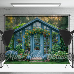 Lofaris Retro Blue Wood House Greenery Spring Photo Backdrop