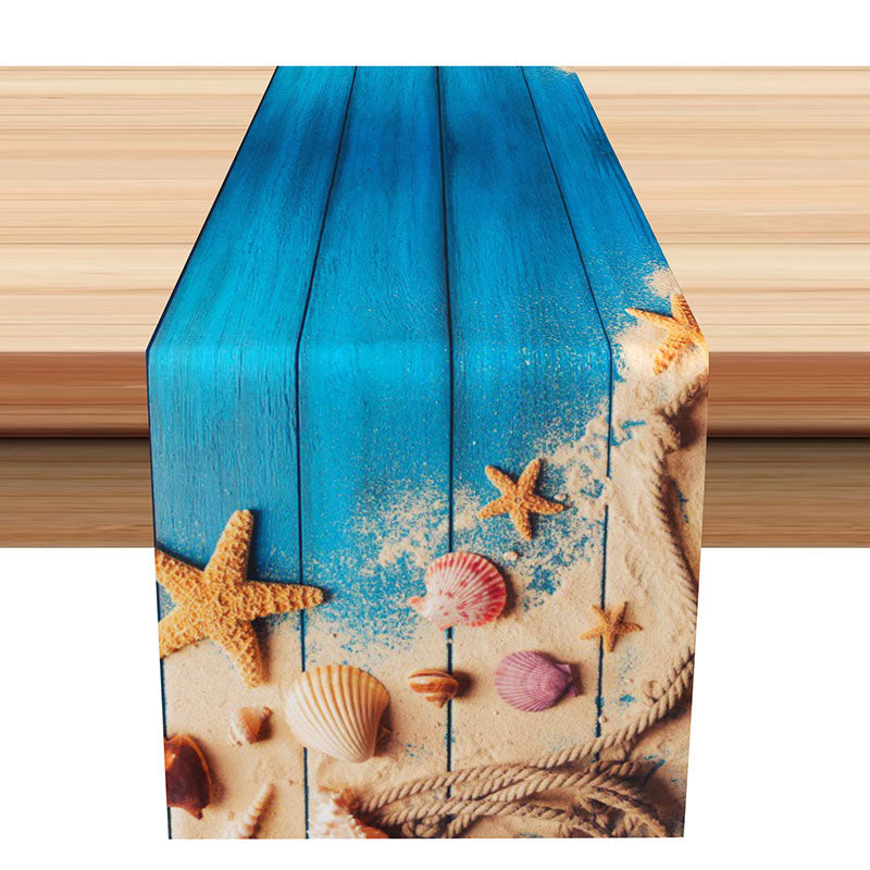 Lofaris Retro Blue Wood Wall Sand Shell Coastal Table Runner