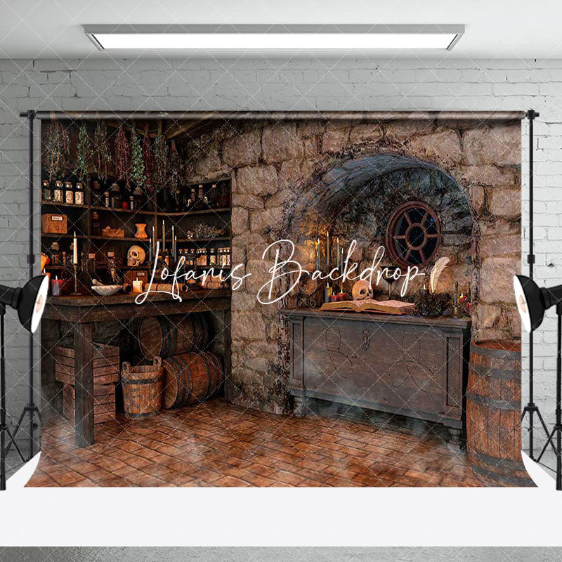 Lofaris Retro Brick House Skull Mysterious Halloween Backdrop