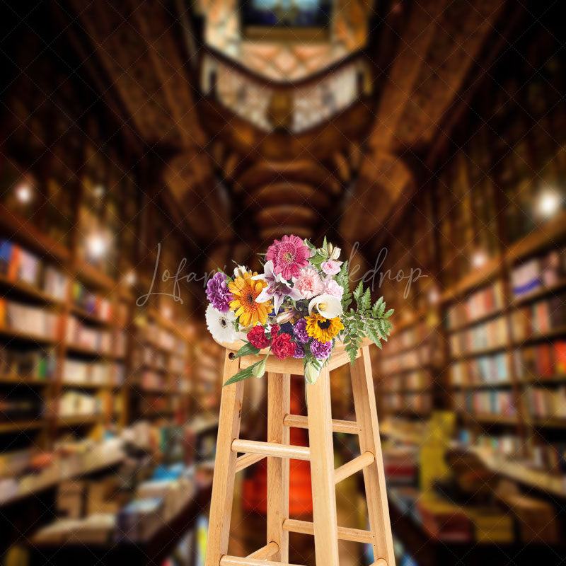 Lofaris Retro Brown Luxury Library Architecture Backdrop