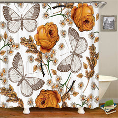 Lofaris Retro Butterfly Rose Shower Curtain for Bathroom