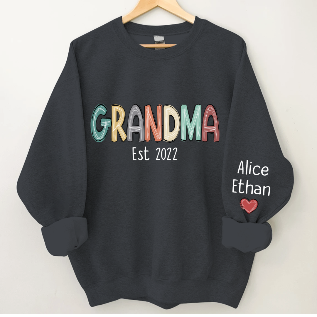 Lofaris Retro Color Grandma Est Year And Kids Sweatshirt