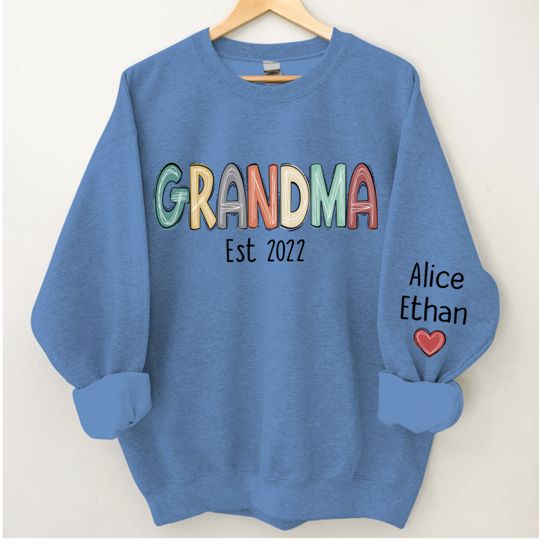 Lofaris Retro Color Grandma Est Year And Kids Sweatshirt