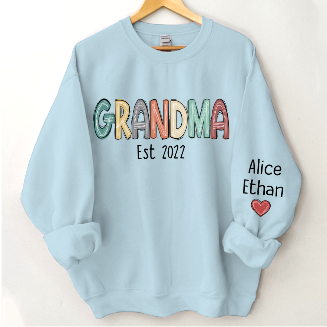 Lofaris Retro Color Grandma Est Year And Kids Sweatshirt