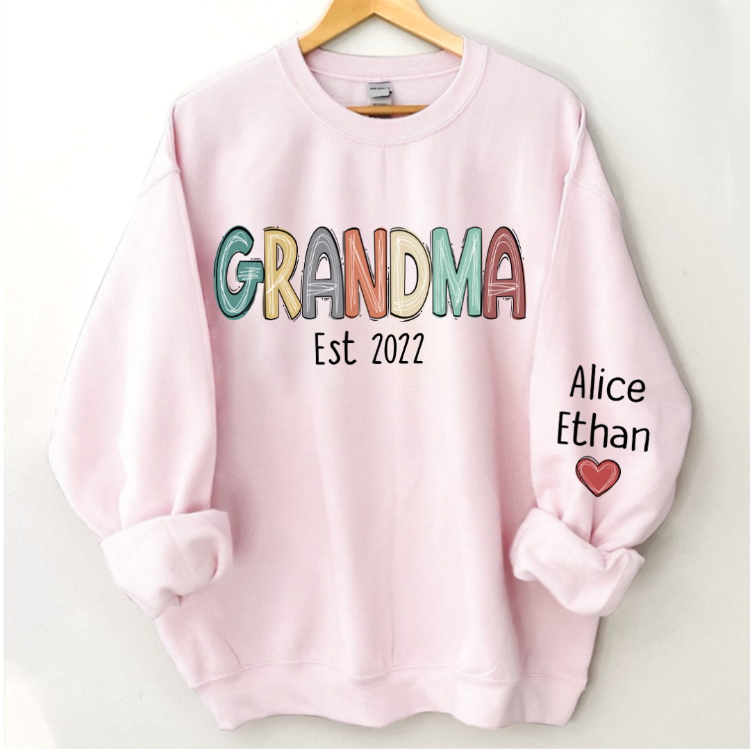 Lofaris Retro Color Grandma Est Year And Kids Sweatshirt