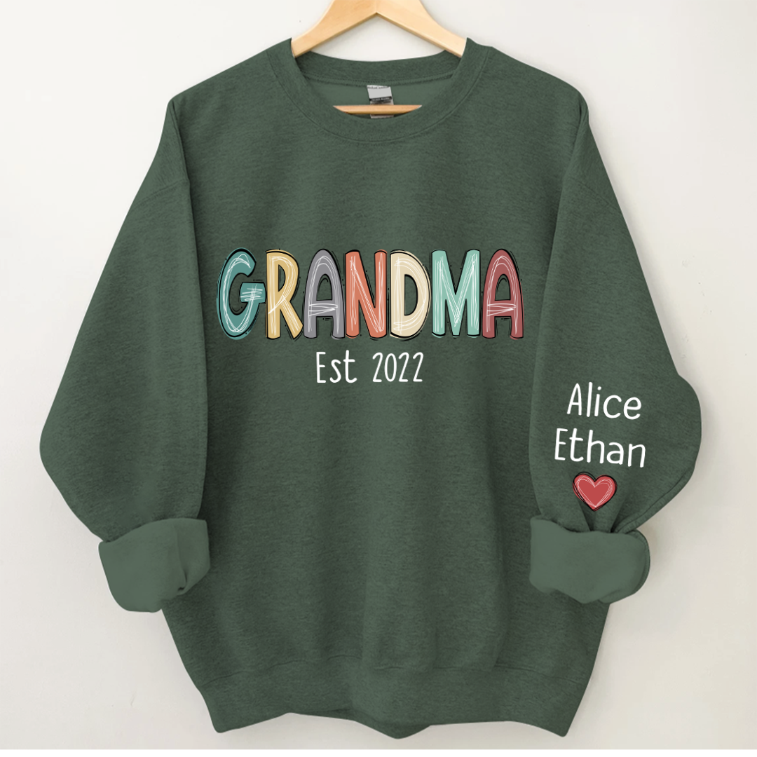 Lofaris Retro Color Grandma Est Year And Kids Sweatshirt