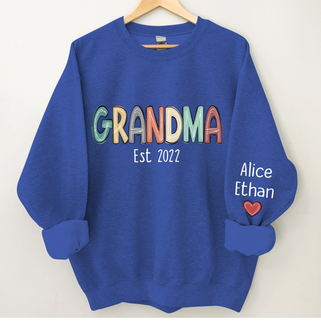 Lofaris Retro Color Grandma Est Year And Kids Sweatshirt