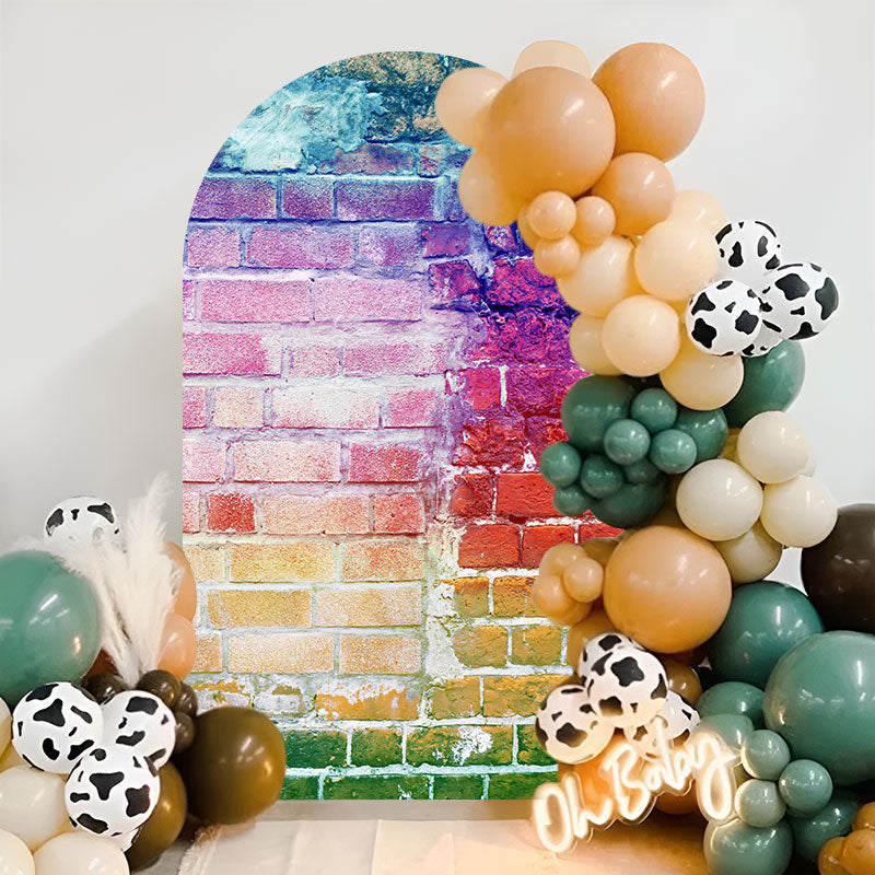 Lofaris Retro Colorful Brick Wall Double Sided Arch Backdrop