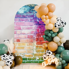Lofaris Retro Colorful Brick Wall Double Sided Arch Backdrop