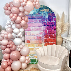 Lofaris Retro Colorful Brick Wall Double Sided Arch Backdrop