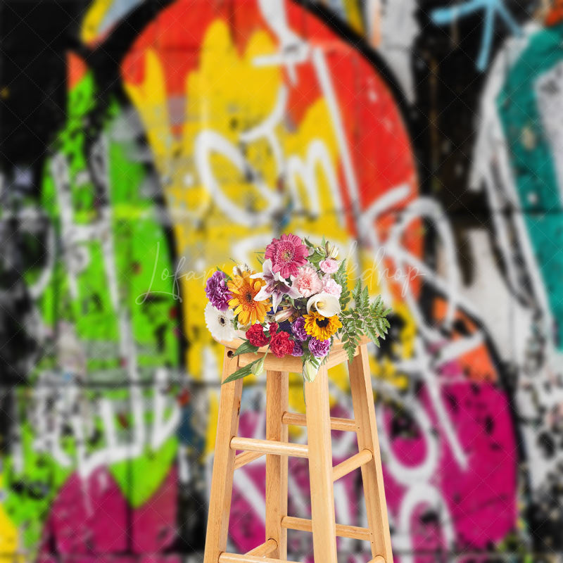 Lofaris Retro Colorful Graffiti Brick Wall Photo Backdrop