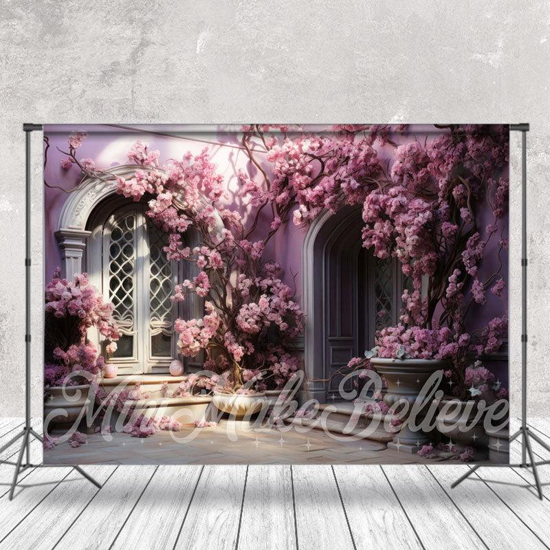 Lofaris Retro Courtyard Purple Flower Tree Floral Backdrop