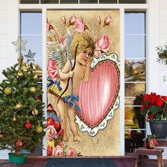 Lofaris Retro Cupid Heart Floral Valentines Day Door Cover