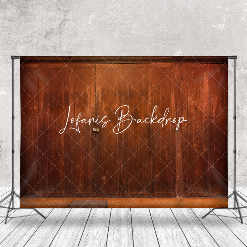 Lofaris Retro Dark Red Locked Wooden Door Photoshoot Backdrop