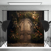 Lofaris Retro Door Greenery Floral Maternity Photo Backdrop