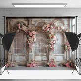 Lofaris Retro Door Pink Floral Wedding Backdrop For Photo