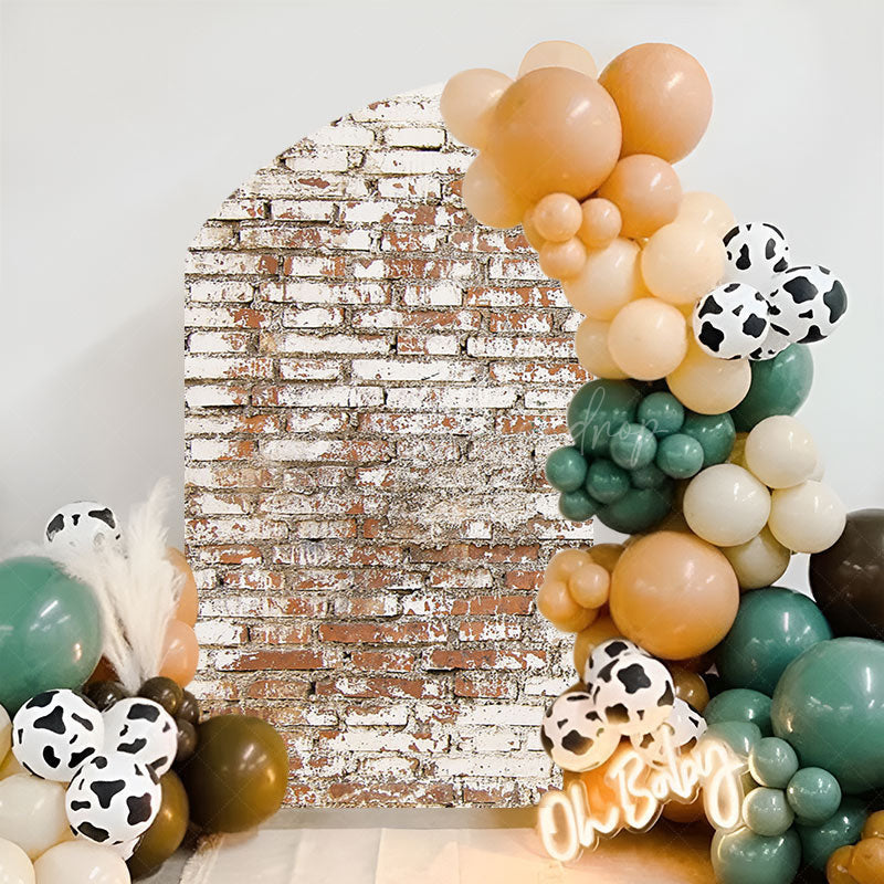 Lofaris Retro Faded Brick Wall Convex Oblique Arch Backdrop