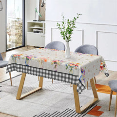 Lofaris Retro Floral Black White Plaid Rectangle Tablecloth