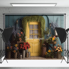 Lofaris Retro Floral Yellow Door Spring Backdrop For Photo