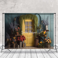 Lofaris Retro Floral Yellow Door Spring Backdrop For Photo