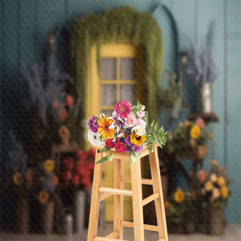 Lofaris Retro Floral Yellow Door Spring Backdrop For Photo