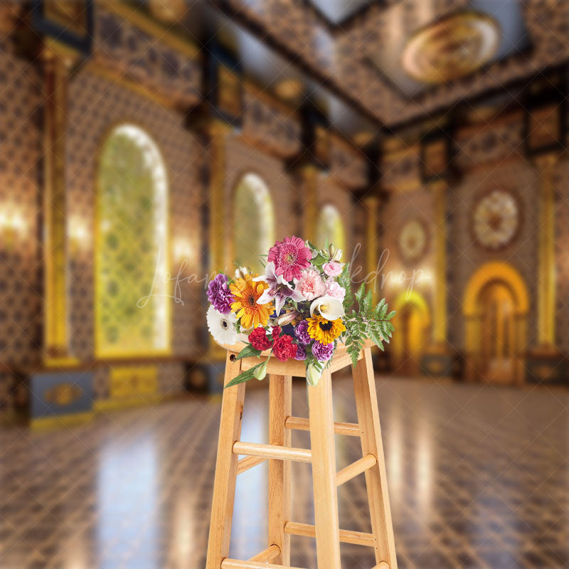 Lofaris Retro Gold Brown Palace Ballroom Backdrop For Photo