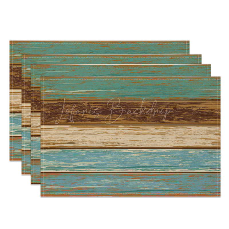 Lofaris Retro Green Blue Brown Wood Grain Set Of 4 Placemats