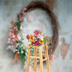 Lofaris Retro Grey Red Brick Wall Wreath Backdrop For Photo