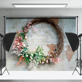 Lofaris Retro Grey Red Brick Wall Wreath Backdrop For Photo