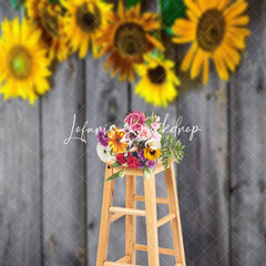 Lofaris Retro Grey Wood Texture Sunflower Summer Backdrop