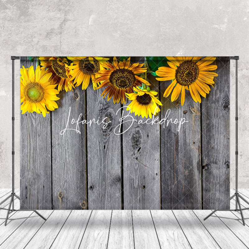 Lofaris Retro Grey Wood Texture Sunflower Summer Backdrop