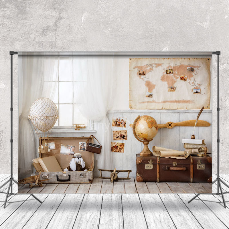Lofaris Retro Hot Air Balloon Globe Nautical Vacation Backdrop