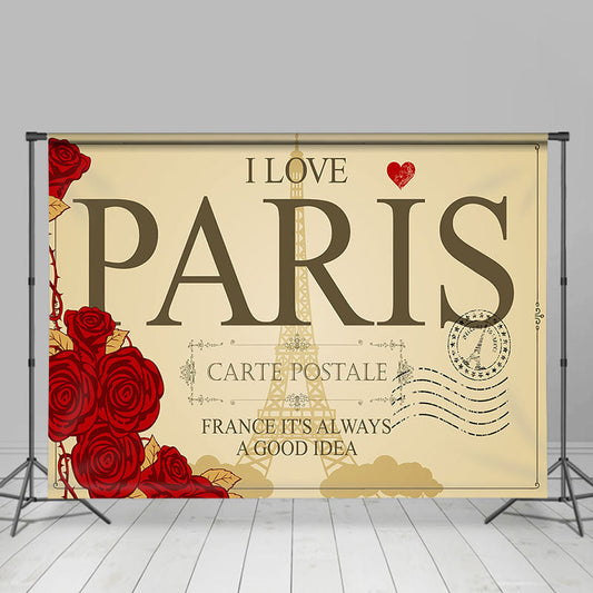 Lofaris Retro Letter Rose I Love Paris Eiffel Tower Backdrop
