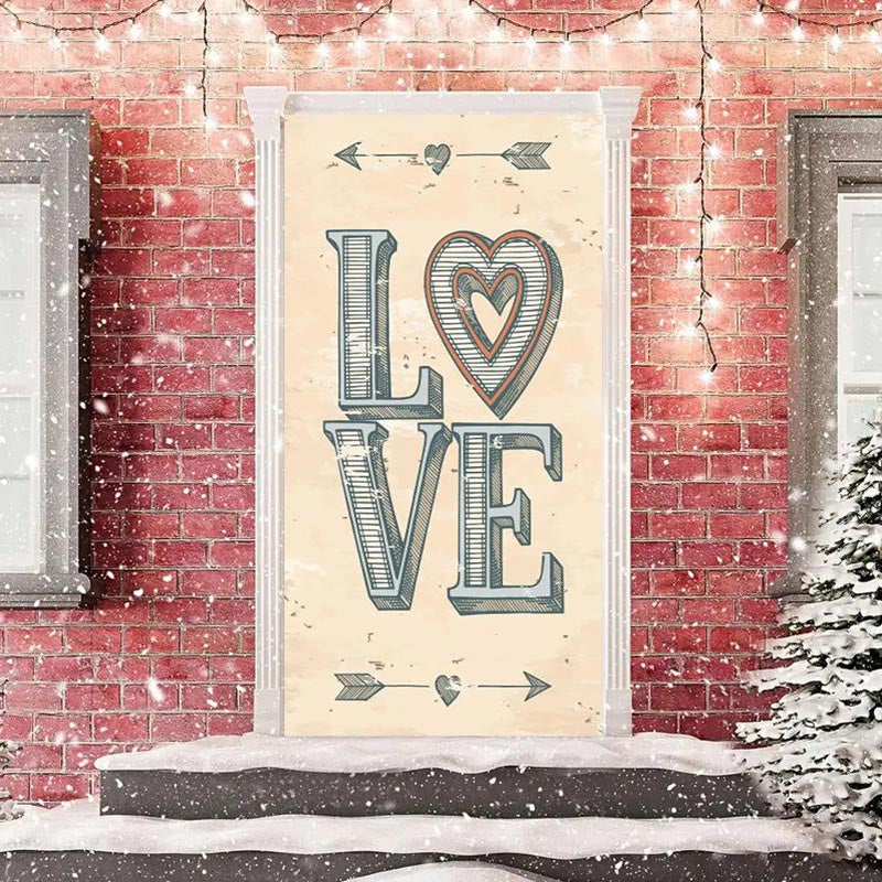 Lofaris Retro Love Arrows Beige Valentines Day Door Cover