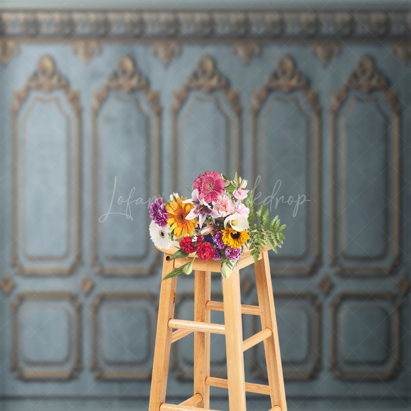 Lofaris Retro Luxury Blue Gold Interior Wall Photo Backdrop