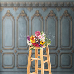 Lofaris Retro Luxury Blue Gold Interior Wall Photo Backdrop
