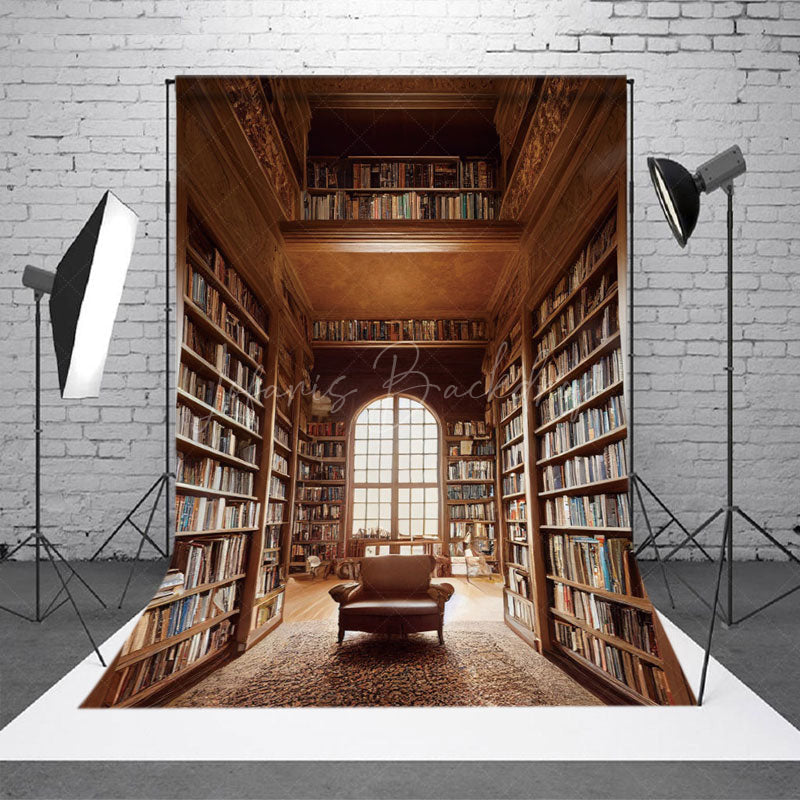 Lofaris Retro Magnificent Bookstore Wooden Photo Backdrop