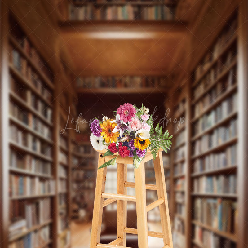 Lofaris Retro Magnificent Bookstore Wooden Photo Backdrop