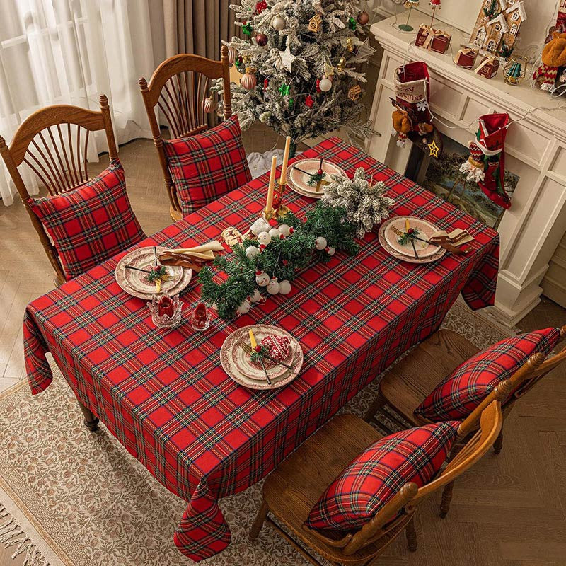 Lofaris Retro Nordic Plaid Red Check Holiday Tablecloth