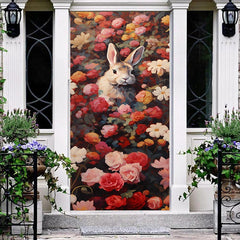 Lofaris Retro Rabbit Flower Spring Easter Door Cover