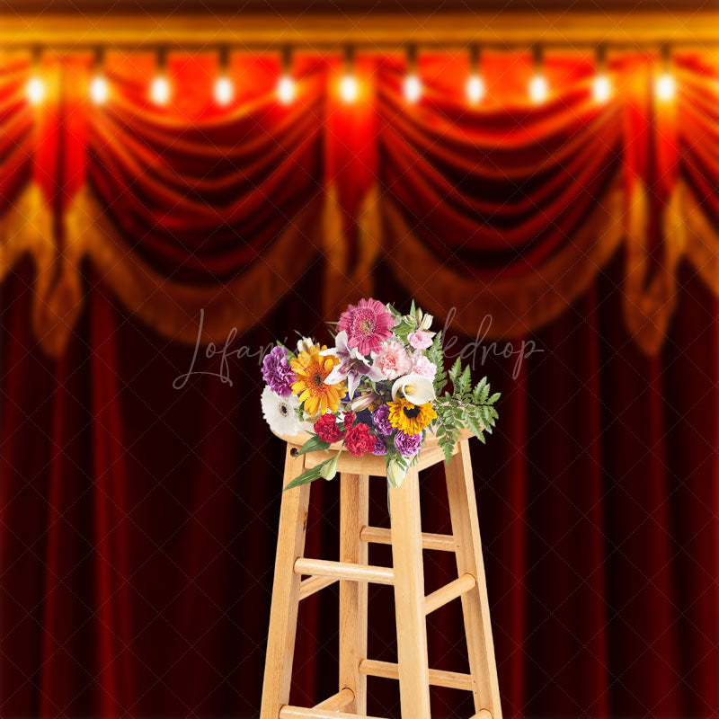 Lofaris Retro Red Curtain Light Circus Photography Backdrop