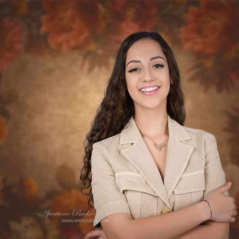 Lofaris Retro Red Gradient Overlay Floral Fine Art Backdrop