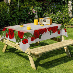 Lofaris Retro Red Roses Rectangle Tablecloth for Restaurant
