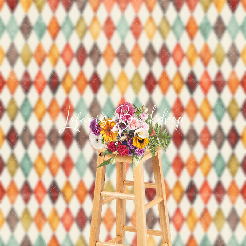 Lofaris Retro Rhombus Lattice Pattern Cake Smash Backdrop