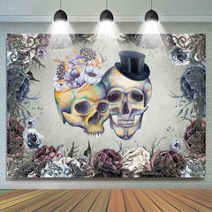 Lofaris Retro Skull Couple Thorn Flower Halloween Backdrop