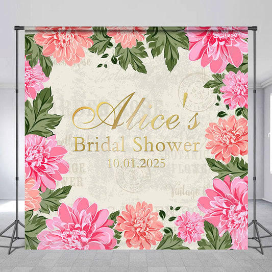 Lofaris Retro Stamp Pink Flowers Custom Bridal Shower Backdrop