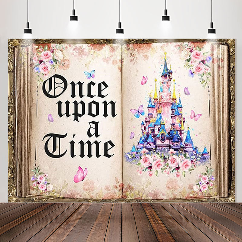Lofaris Retro Story Book Castle Floral Girl Birthday Backdrop